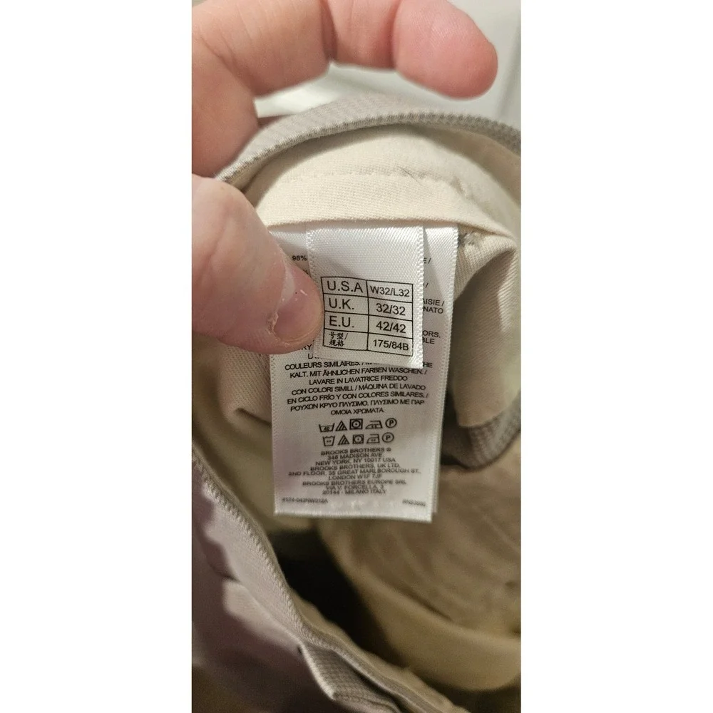Brooks Brothers Clark Chino Pants 32x32 Beige Micro Houndstooth Slim Fit Stretch
